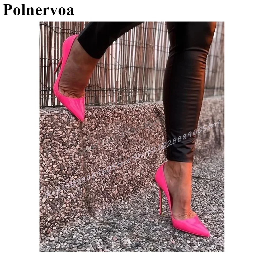 

Stylish Pink Patent Leather Shallow Pumps Thin High Heel Shoes For Women Slip On Pointed Toe 2025 Fashion Zapatos Para Mujere