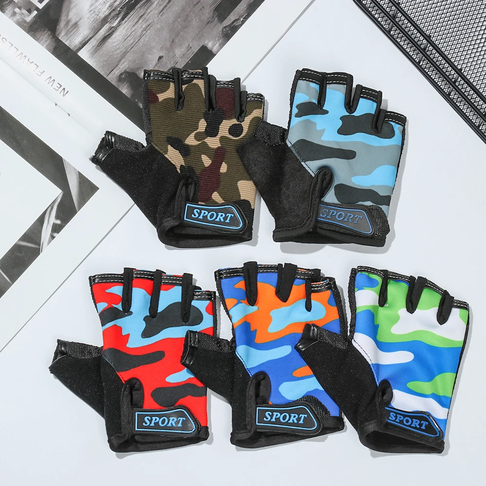 Children's Gloves Half Finger Outdoor Sports Kids Cycling Boys Girls Protection Antislip Breathable Thin Spring Summer Gloves