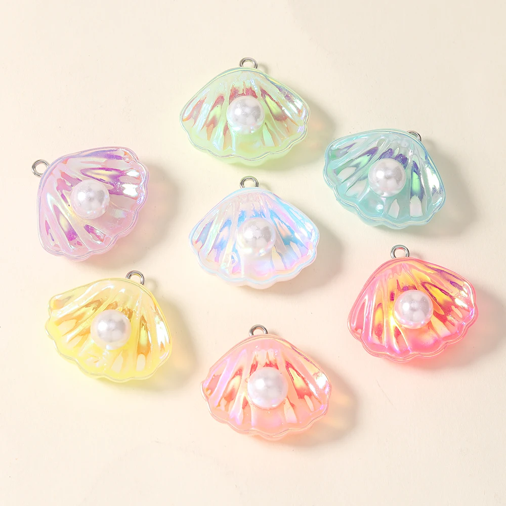 Resin Art Beach Theme - 10 buah liontin kerang pantai musim
