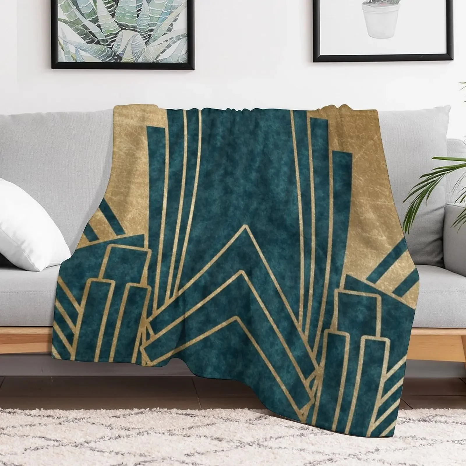 Art Deco glamour - teal and gold Throw Blanket Summer Beddings Plaid on the sofa Retros Blankets