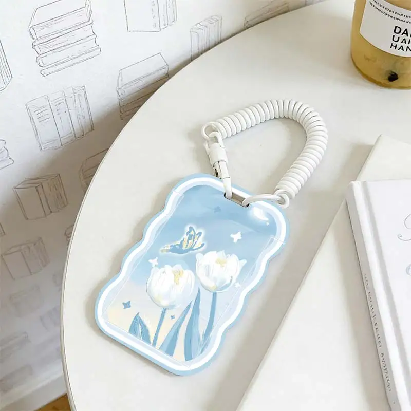 Card Protective Case for Photo Protector Student Bus/Meal Card Protection Case Stretchable Spring Cord Kpop Photocard Holder