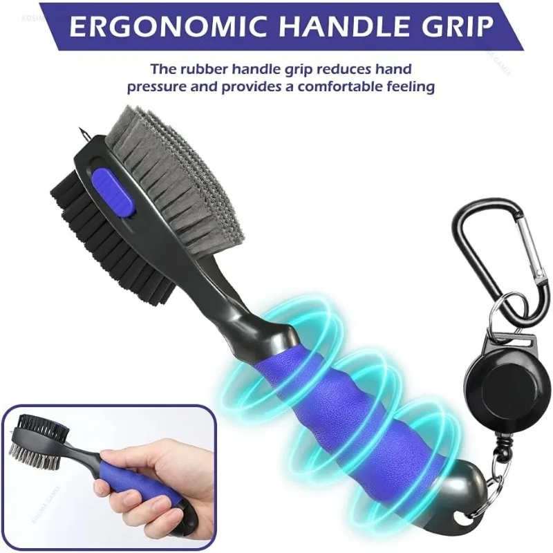 Golf Club Groove Cleaning Brush 2-Sided Dual Bristle with Carabiner Stainless Steel Copper Putter Wedge Irons Golf Accessories