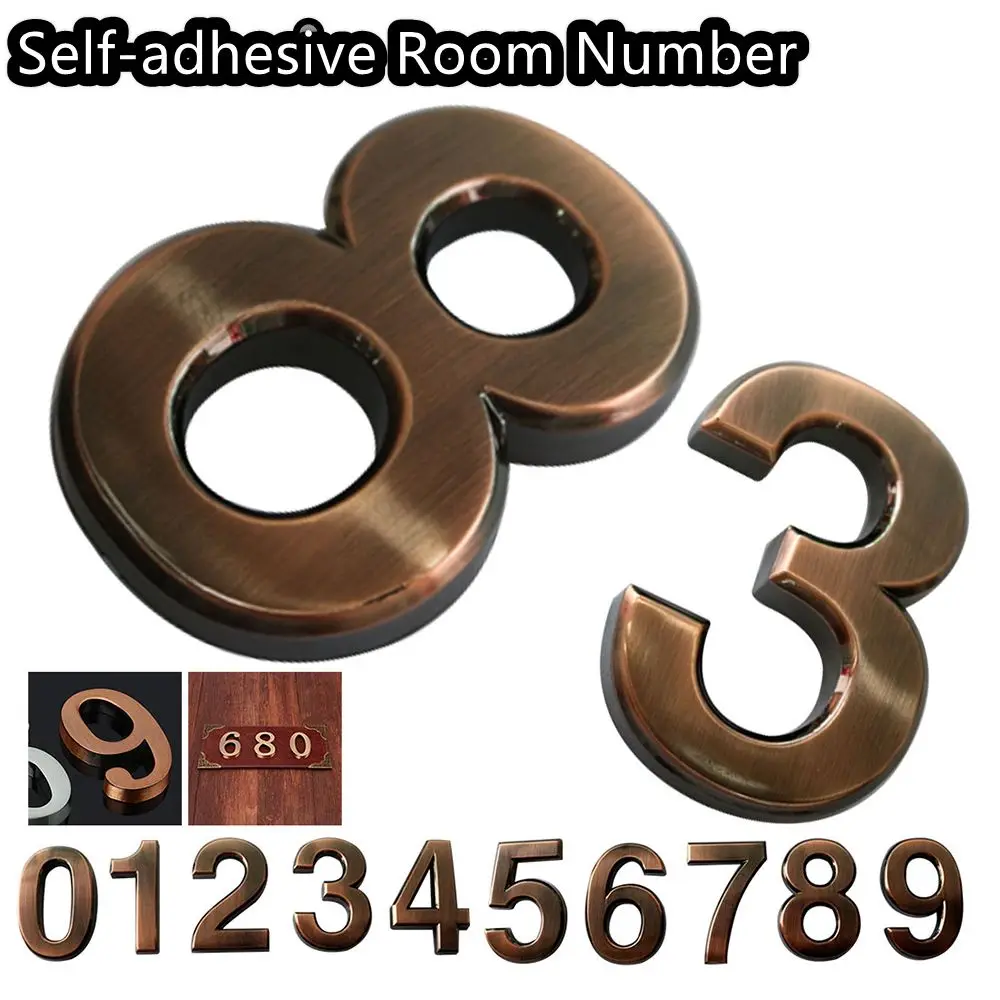 1 PC 3D Bronze Numeral Self-adhesive Door Plates Room Number Address Sign Digits Sticker