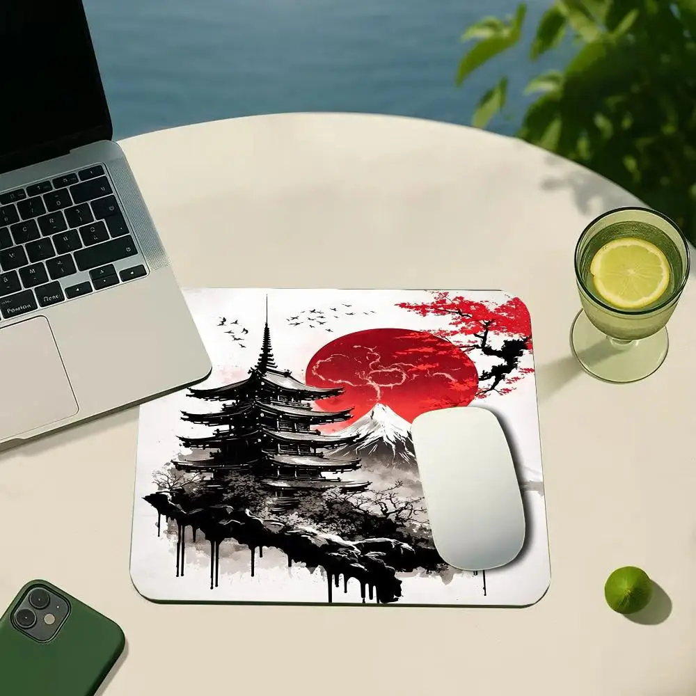 Japanese Fuji Mountain Pagoda Small Mouse Pad Ukiyo-e Art Mousemat Non Slip Rubber Base Office Computer Mouse Pad Desktop Decor
