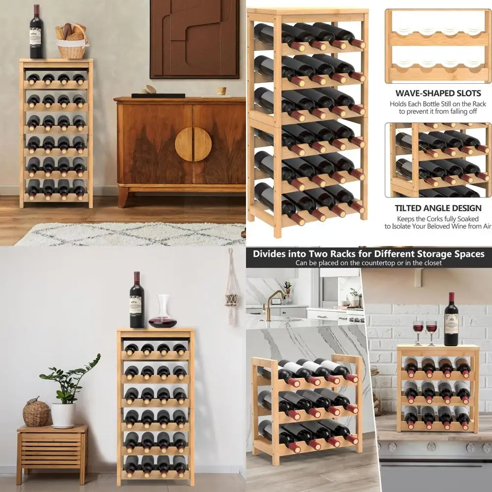

Бамбуковая напольная винная полка на 24 бутылки — отдельно стоящая полка для хранения на кухне, баре или погребе