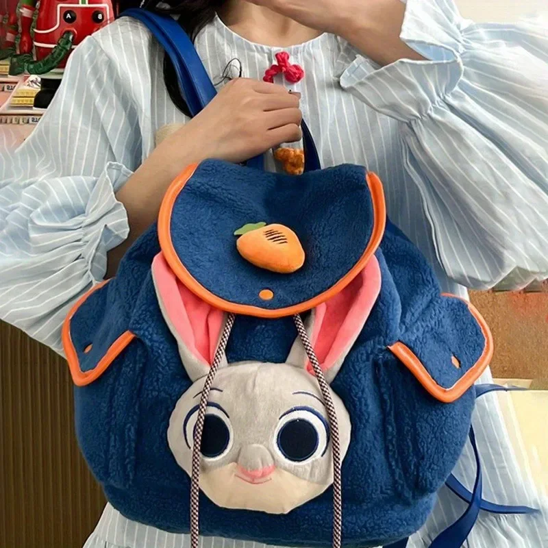 Disney Series Judy Plush Shoulder Bag Fashion Cartoon Cute Shoulder Bag Drawstring Style Outdoor Travel Anime Backpack Zootopia