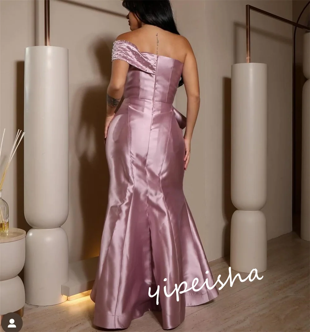 Jiayigong Sparkle Exquisite  PromSatin Beading Party Trumpet One-shoulder Bespoke Occasion  Anke Length