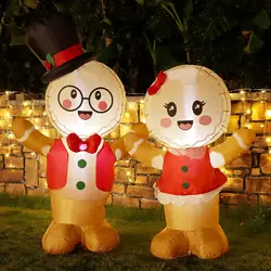 Christmas Inflatable Decoration Valentine's Day Inflatable Couple Bear 5FT Blow up Welcome Gingerbread Man Couple Outdoor Decor
