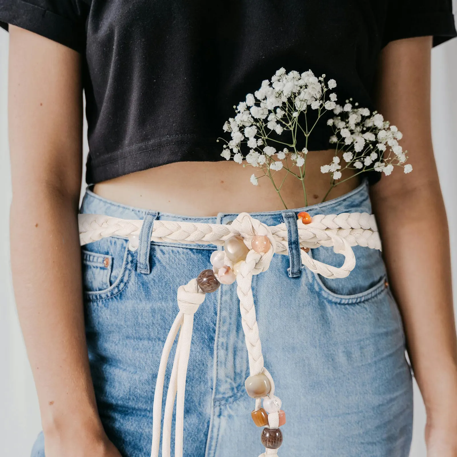 

Ethnic Hand Woven Belt Women Natural Cotton Rope Bohemian Style Adjustable Fit Comfortable Layering Accessory Retro Outfits