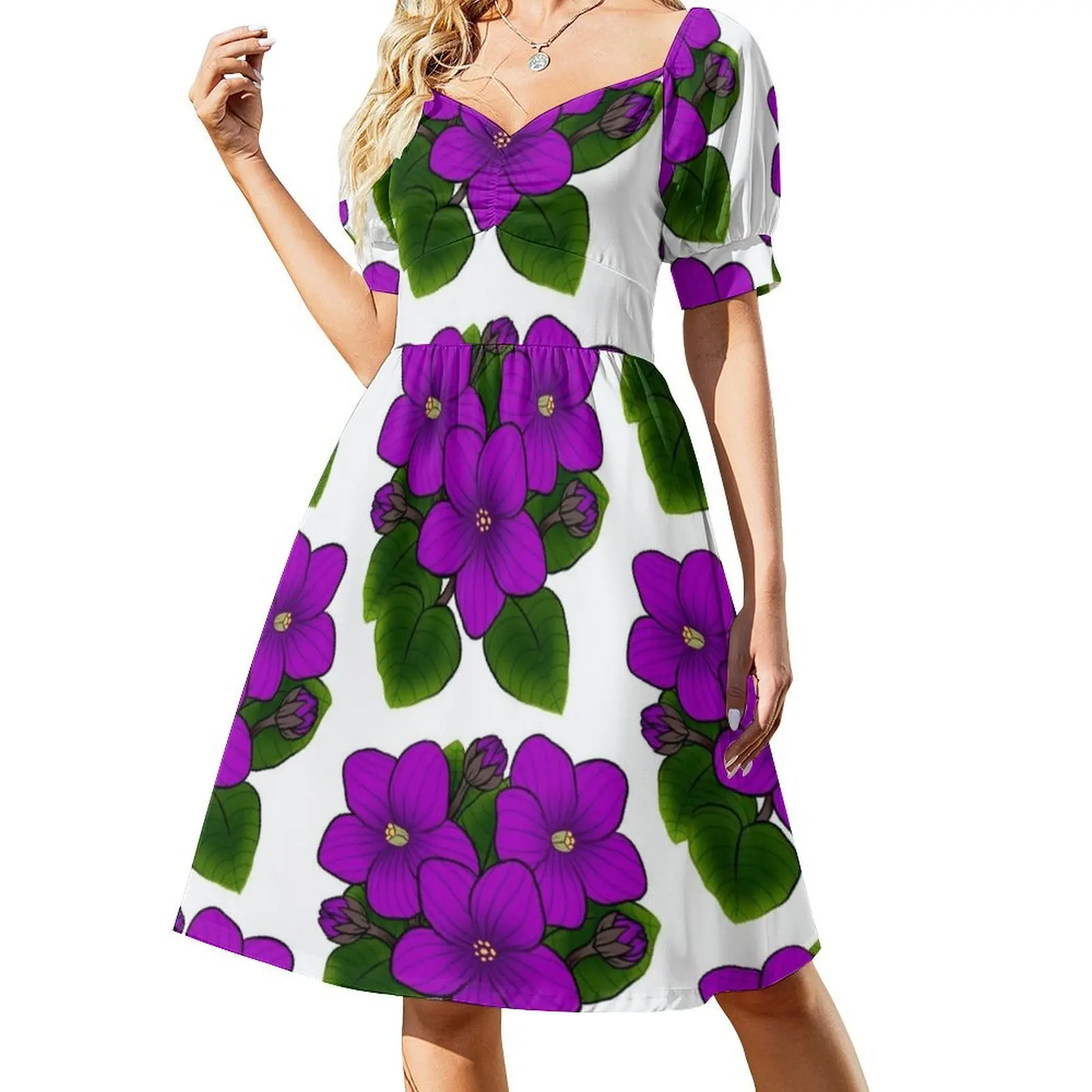 الأرجواني البنفسج الأفريقي في الأبيض البوهيمي فستان بلا أكمام للنساء طباعة فساتين حفلات الشاطئ البنفسجي البنفسجي الأفريقي الأفريقي