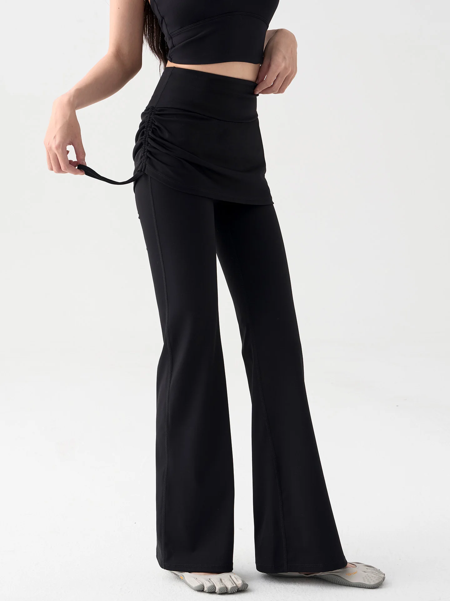 

Спортивные брюки с высокой талией для женщин, комплект для пилатеса, облегающие брюки для йоги с юбкой, микро-клеш, для фитнеса