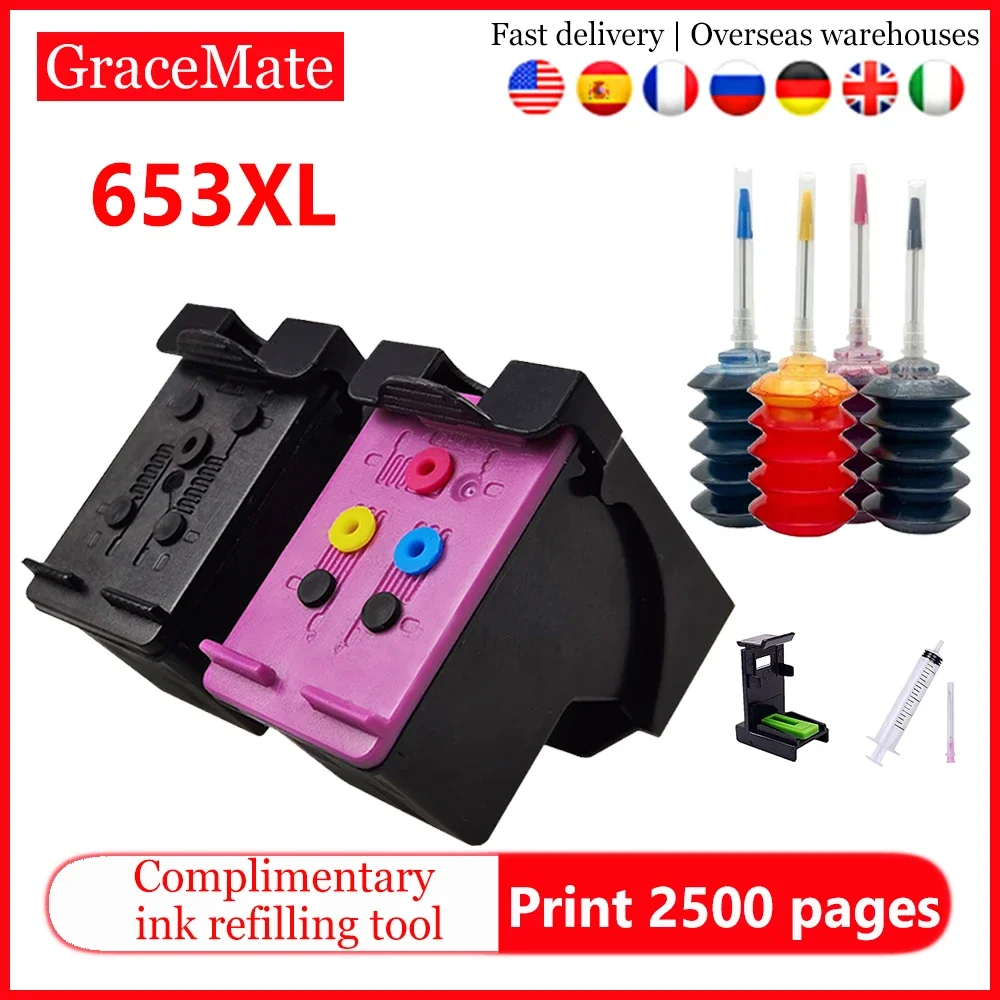 

GraceMate 653XL Replacement CISS for hp 653 hp653 Printer Ink Cartridge for HP 6075 Deskjet Ink Advantage 6075 6475