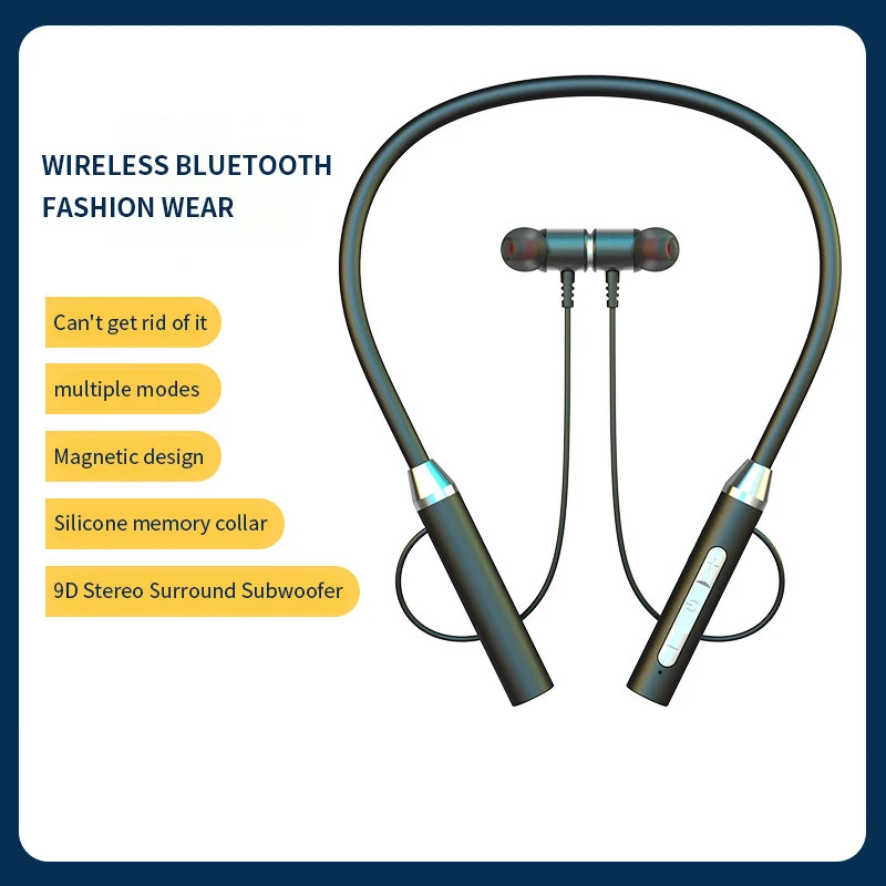 Neck Wireless Bluetooth Earphones TWS 9D Stereo Surround Headphone Magnetic Sport Neckband Headset Neck-hanging Earbuds with Mic