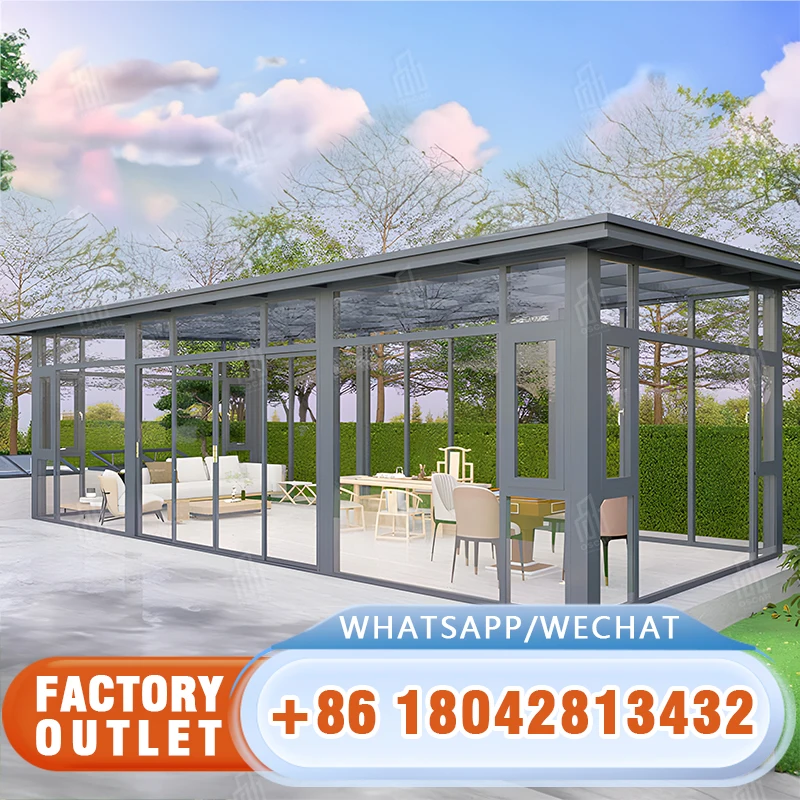 Popular Recommend Freestanding Conservatory Sunroom Customized Double-hipped Four Season Glasshouse