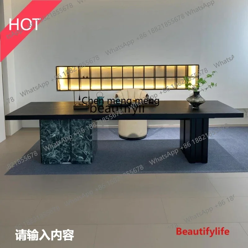 

A32 Итальянский минималистичный дизайнерский стол для виллы, простой креативный художественный обеденный стол из цельного дерева, черно-белый цветочный чайный обеденный стол