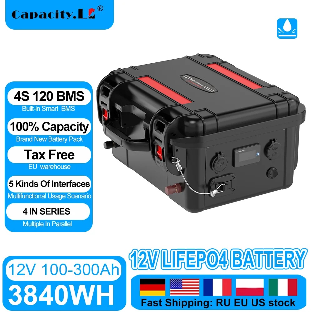 Capacity.Li 12.8V 100ah Lifepo4 Battery Rechargeable Batteries Li-ion Battery Packs with BMS for 12V Outdoor Power Supply