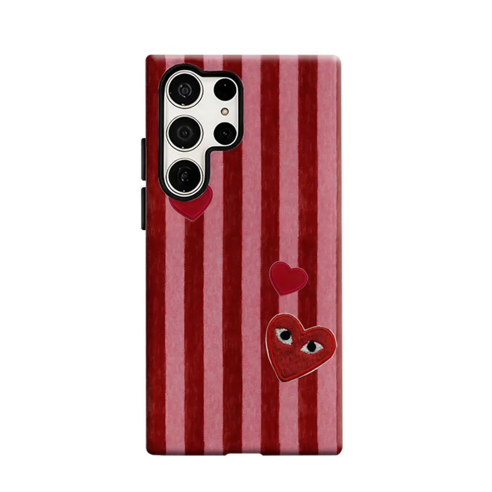 CaseLumi Phone Case For Samsung Galaxy S25 S24 S23 Ultra Plus HD Hard Red Stripes & Hearts Double Layer Cover Film Shell