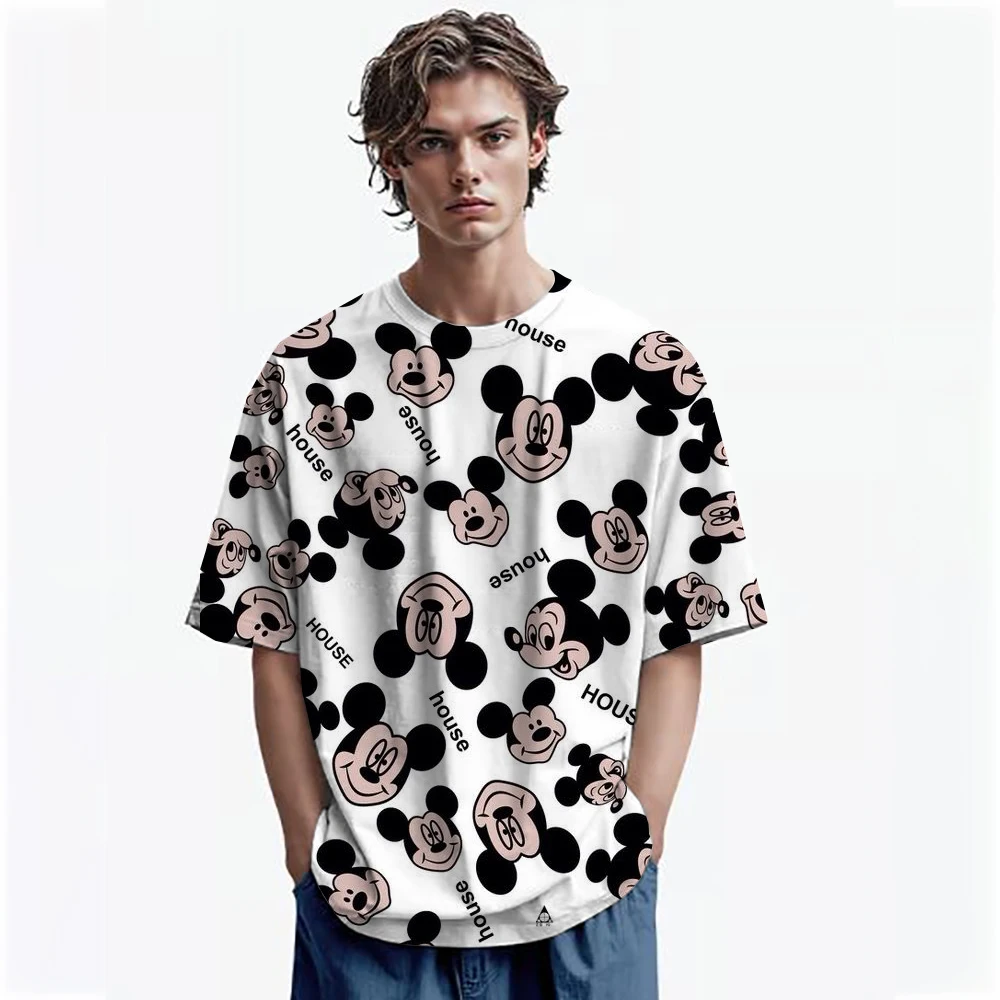 Disney 2025 Men's T-shirt Mickey Mouse 3D Printed Short Sleeve Oversized Tshirt Men's And Women's T Shirt Children Clothing