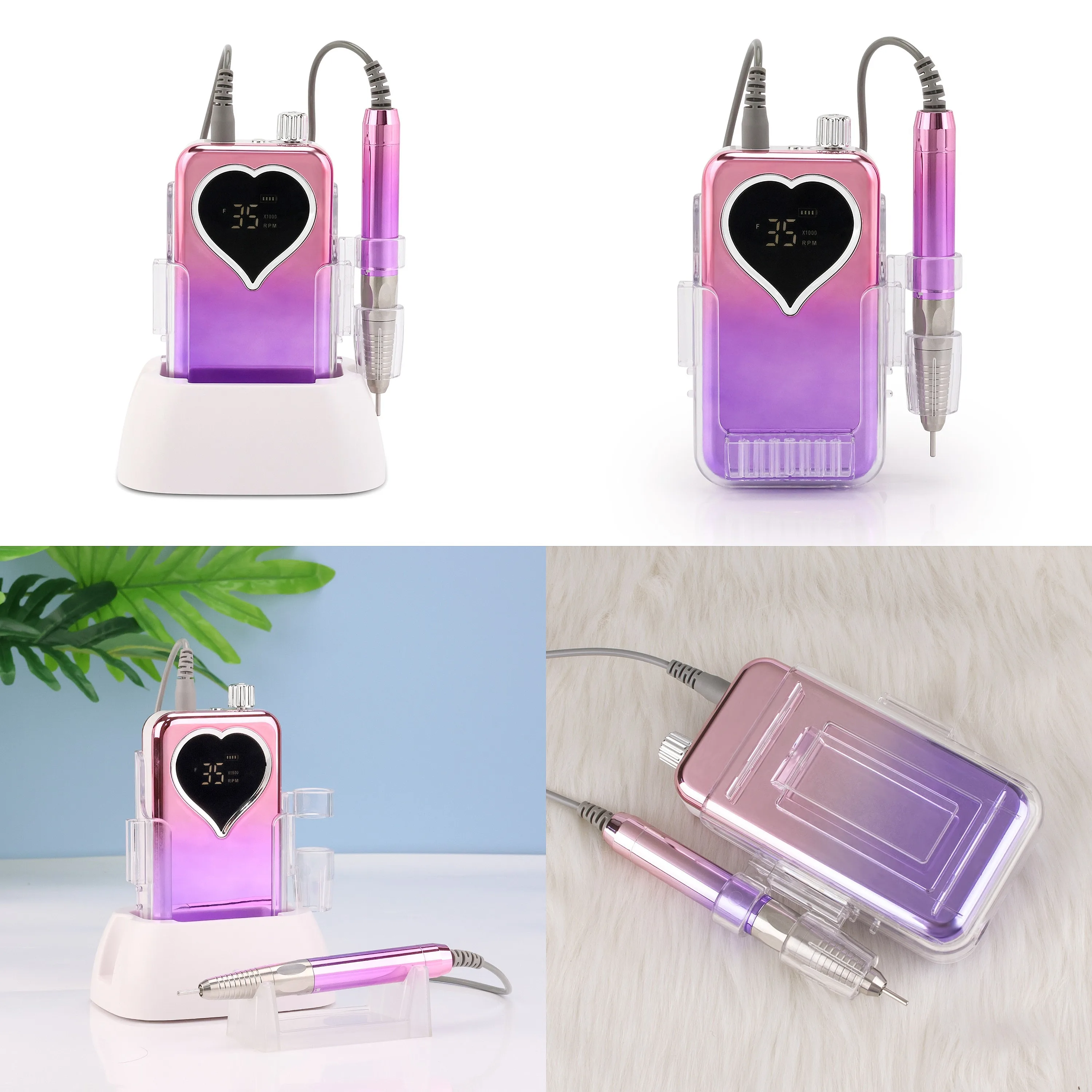 Nail Supplies Wireless Best E-file 85W Brushless 35000 RPM Purple Nail Drill Machine for Salon Support Customize Logo