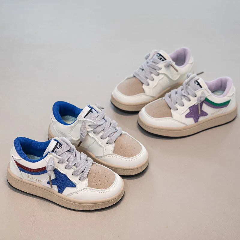 

Kids'Casual Shoes Star Lace PU Leather Fashion Autumn Flat Running Shoes For Children Breathable Anti-slip Blue Pink Size 26-36