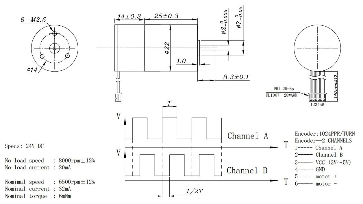 24V Faulhaber dc motor Coreless Maxon Portescap Ametek Dunken  adm-namiki copal with 1024PPR encoder substitution