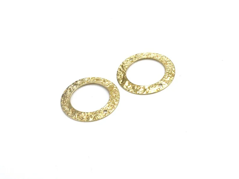 30pcs Round Circle Earring Charms, Hammered Brass Connector, 21x0.6mm, Necklace Pendant, Jewelry Making Supplies R2422