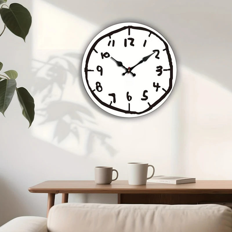 30cm Stylish Digital Wall Clock Cartoon Special Design Silent Wall Clock Graffiti Painting Round Shape Hanging Wall Clock