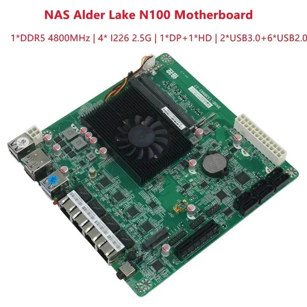 NAS Alder Lake N100 Motherboard DDR5 SODIMM 4800MHz Max 16GB 4*I226 2.5G 1*DP 1*HDMI 2*USB3.0 6*USB2.0 2*M2_SSD NVME