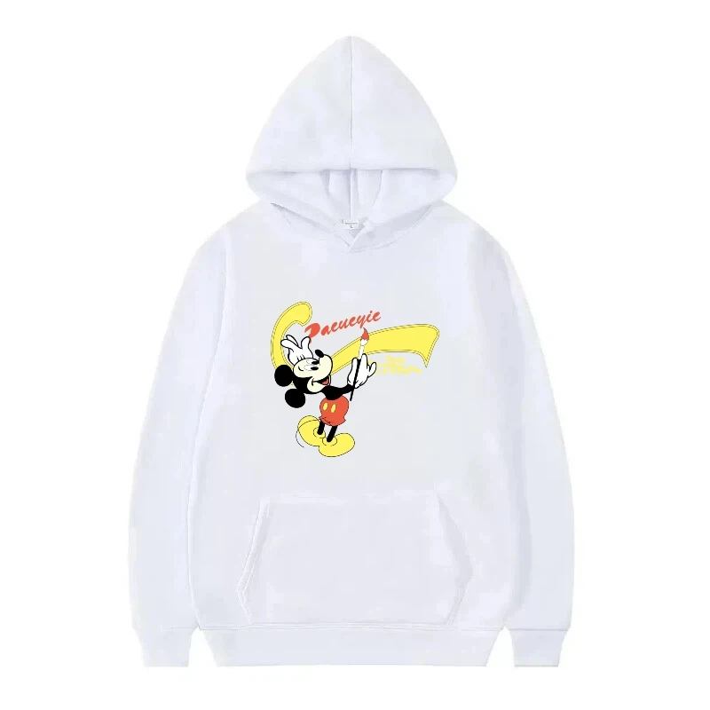 Damskie czarne bluzy z kapturem z nadrukiem Myszki Miki Disneya, jesienne, codzienne, z motywem kreskówkowym, tanie bluzy damskie, męskie bluzy dresowe