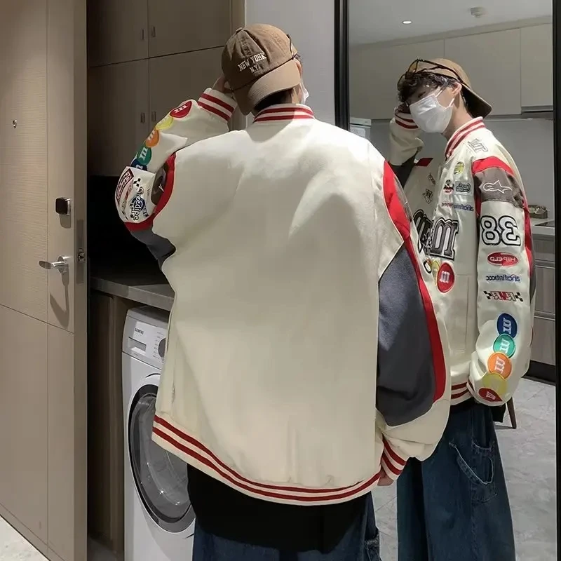 Chaqueta de béisbol con letras M bordadas para hombres y mujeres, abrigos con estampado de Hip Hop, parche Harajuku, chaquetas Bomber universitarias Y2K