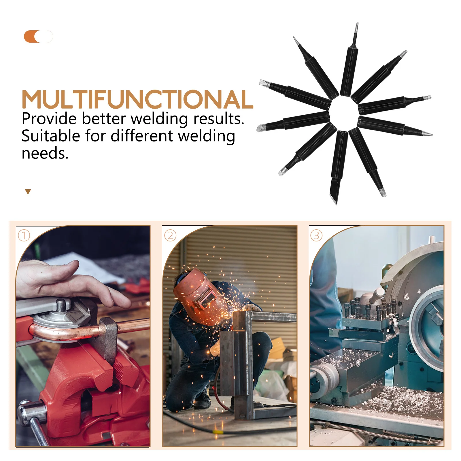 

10Pcs Copper Replaceable Soldering Iron Tips Assorted Welding Tool Accessories for Portable Soldering Kit Tips