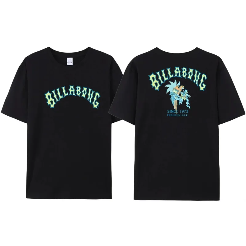 Wave New Men's Woman Summer Billa-bong T-shirt Double Sided Printing Quality Casual Top Tees Trend Top T-shirt Couple's Clothing