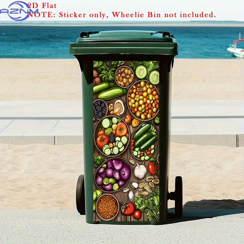 1pc Healthy Eating Trash Can Stickers - Fruit & Vegetable Kitchen Decor, Self-Adhesive PVC Bathroom/Trash Bin Decoration with