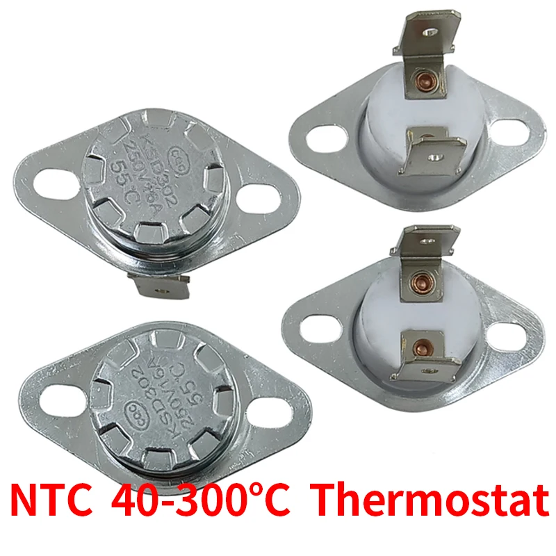 2/5/10PCS Bimetal Thermostat KSD302/KSD301 40-300C 16A 250V Ceramics 40C 60C 100C 150C 200C 250C 300degrees Normally Closed Open