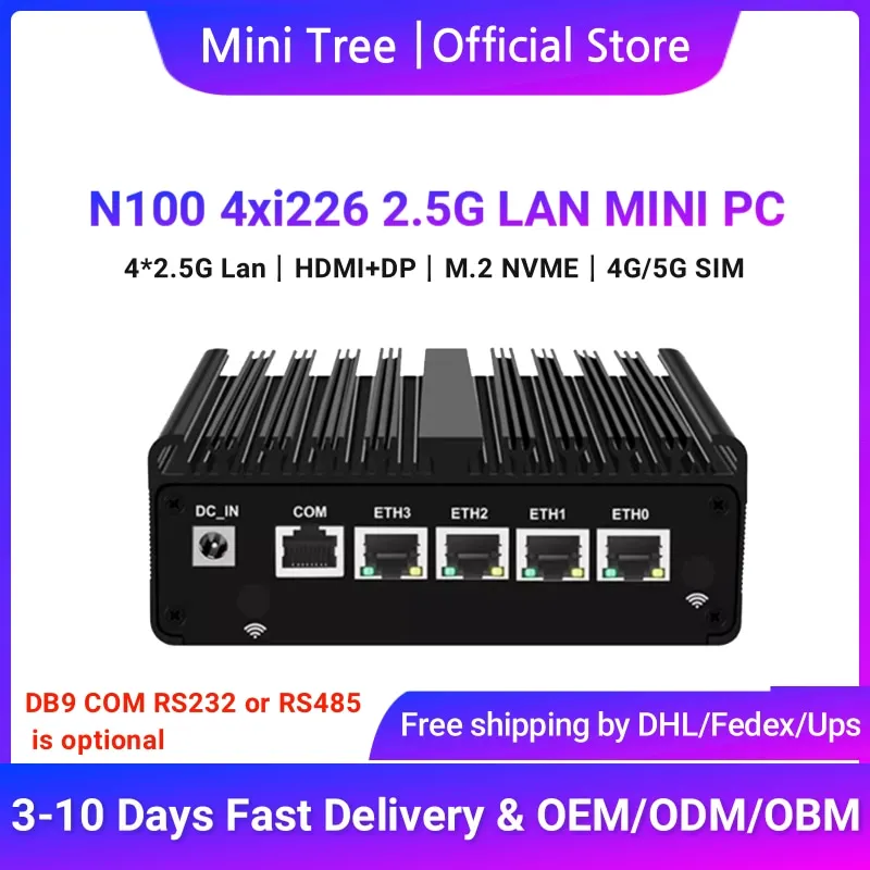 Fanless Mini PC Intel N100 quad Core 4xi226 2.5G Lan J6412 Promox Mini Serve DDR5 NVME SSD Mini pfSense Firewall Appliance 4G 5G