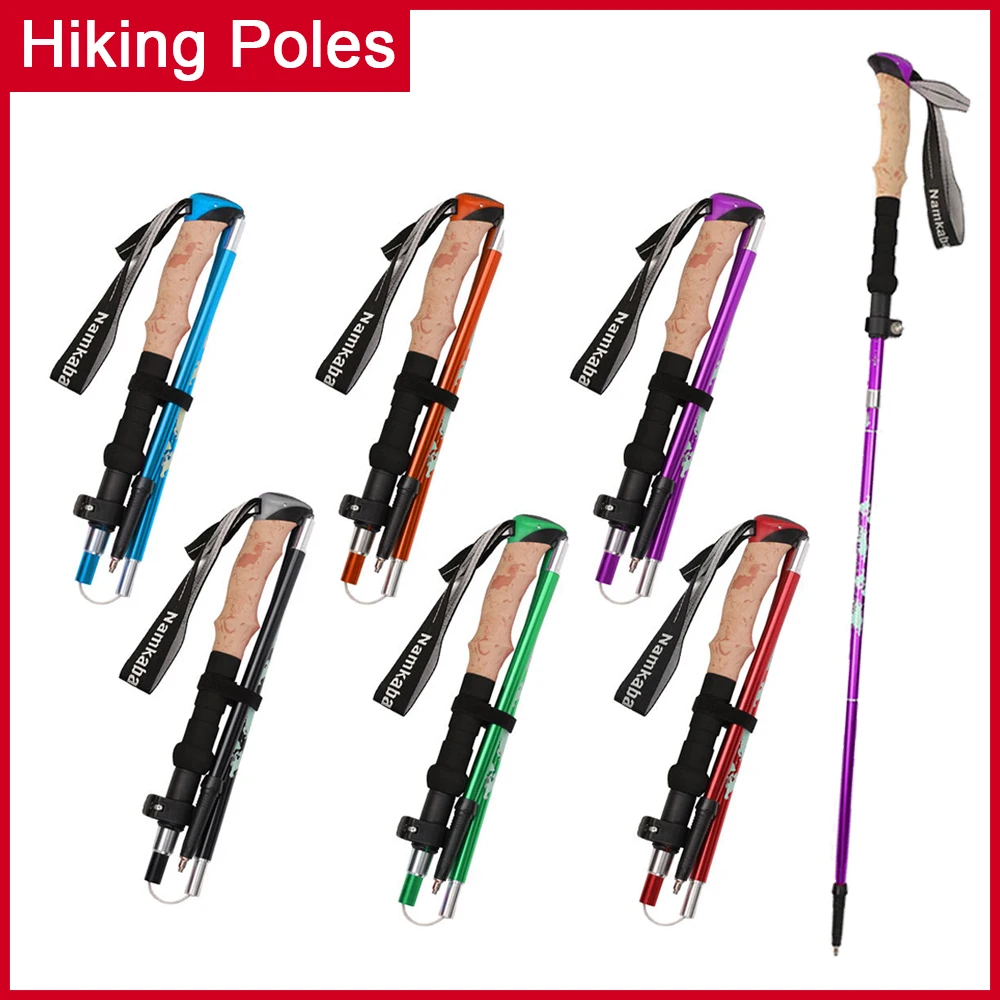 3 Section Folding Aluminum Trekking Poles 2Pcs Set Telescopic Hiking Sticks for Climbing Walking Backpacking