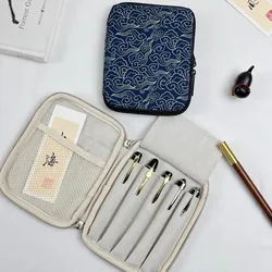 Vintage Harriss Check Jacquard Pencil Case, Cotton Linen, Jacquard, 5-Hole Pencil Case, Zipper Case, High Quality