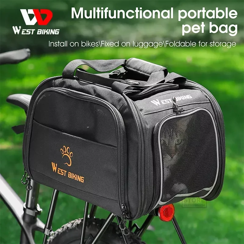 

WEST BIKING Cycling Travel Trunk Bags For Pets Foldable Multifunctional Cat Dog Carrier Handbag Shoulder MTB Bike Rear