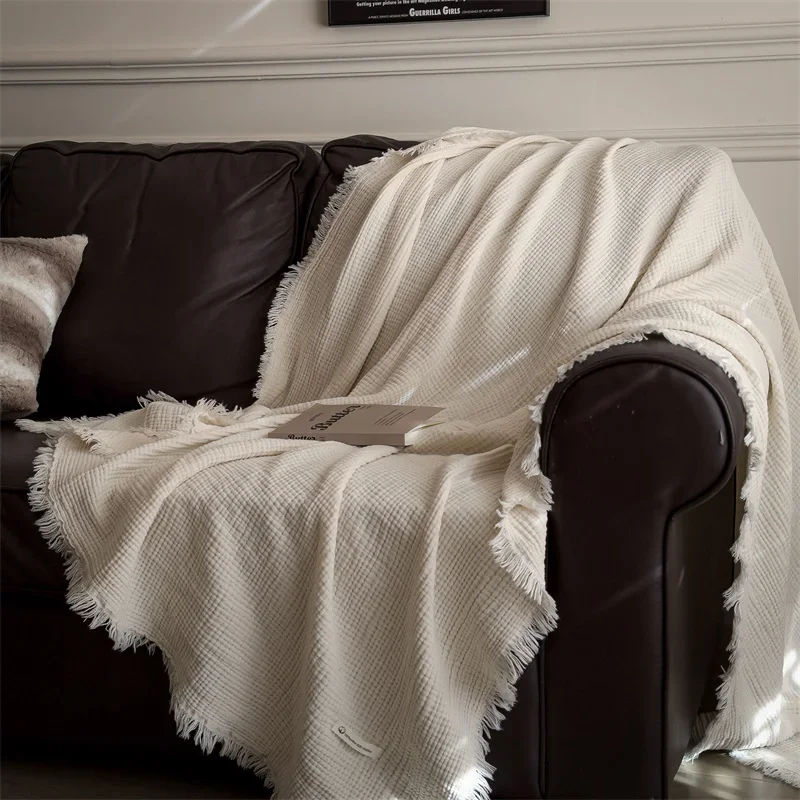 

Skin-friendly Blanket Pure Cotton Plaid Home Bed Blankets Breathable Plaid Travel/Car/Office Shawl Air Conditioning Blanket