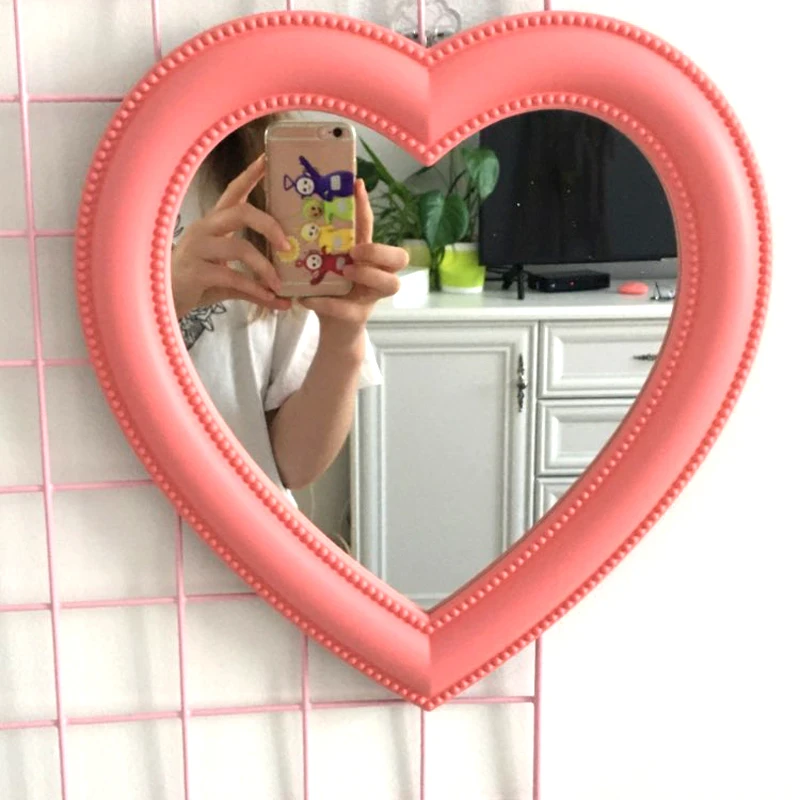 Heart Mirror Cosmetic Mirror Decorative Mirror Girl Heart Student Dormitory Mirror Home Decor Living Room Decoration Wall Decor