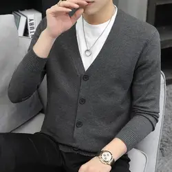 2023 Autumn and Winter Men's Fashion Solid Color Cardigan V-neck Long Sleeve Casual Versatile Fashion Korean Comfortable Top