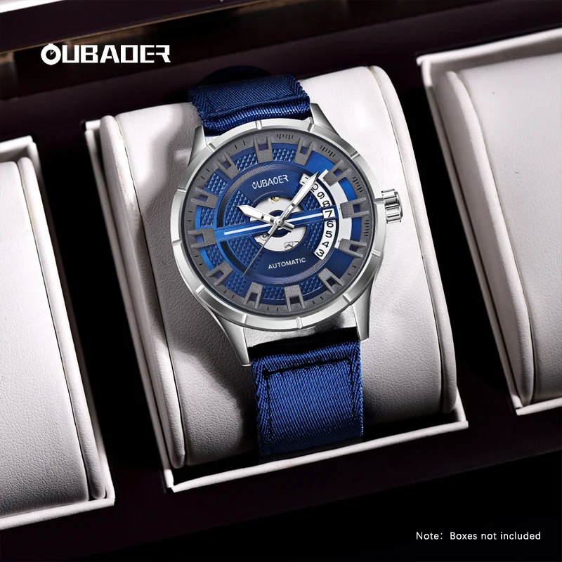 

OUBAOER мужские часы с нейлоновым ремешком, мужские автоматические часы с механическим механизмом, повседневные водонепроницаемые наручные модные роскошные часы