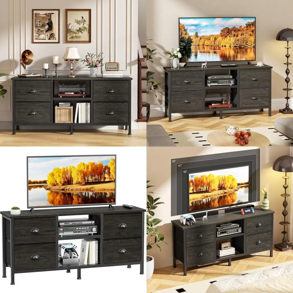 حامل تلفزيون مع 4 أدراج، مركز ترفيه 43 بوصة مع أرفف مفتوحة، مركز الوسائط لتلفزيون 50 بوصة، حامل تلفزيون لغرفة النوم، #1