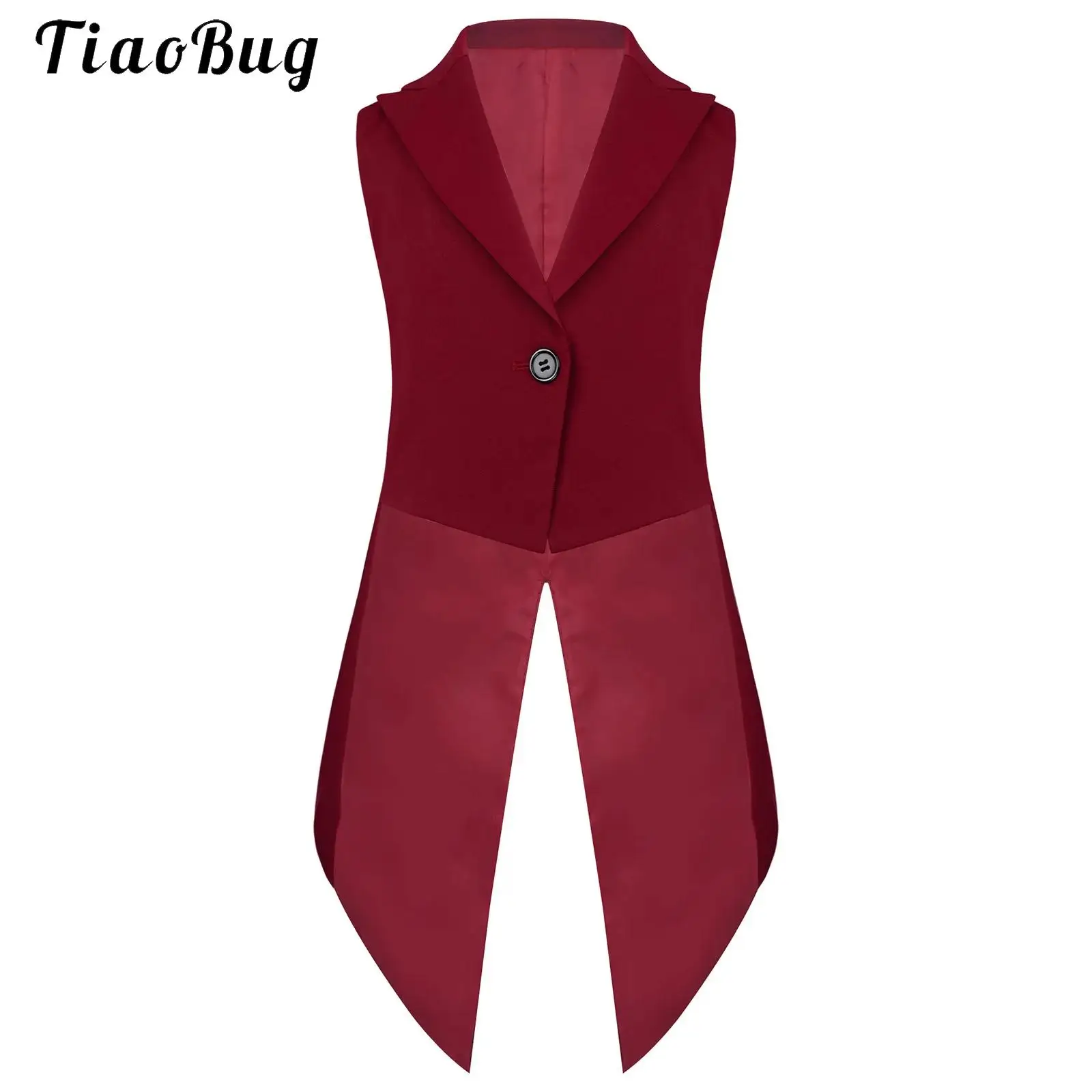 Kids Girls Tailcoat Vest Sleeveless Formal Blazer Lapel V Neck One-button Swallowtail Jacket Coat for Jazz Dance Birthday Party