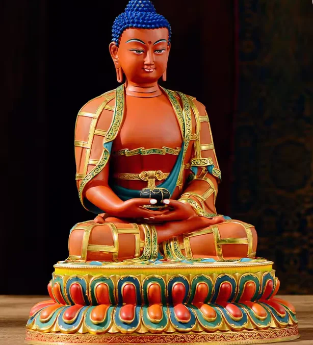 32cm Copper Painting Sakyamuni Amitabha Buddha statue Bhaisajyaguru Medicine Buddha sculpture