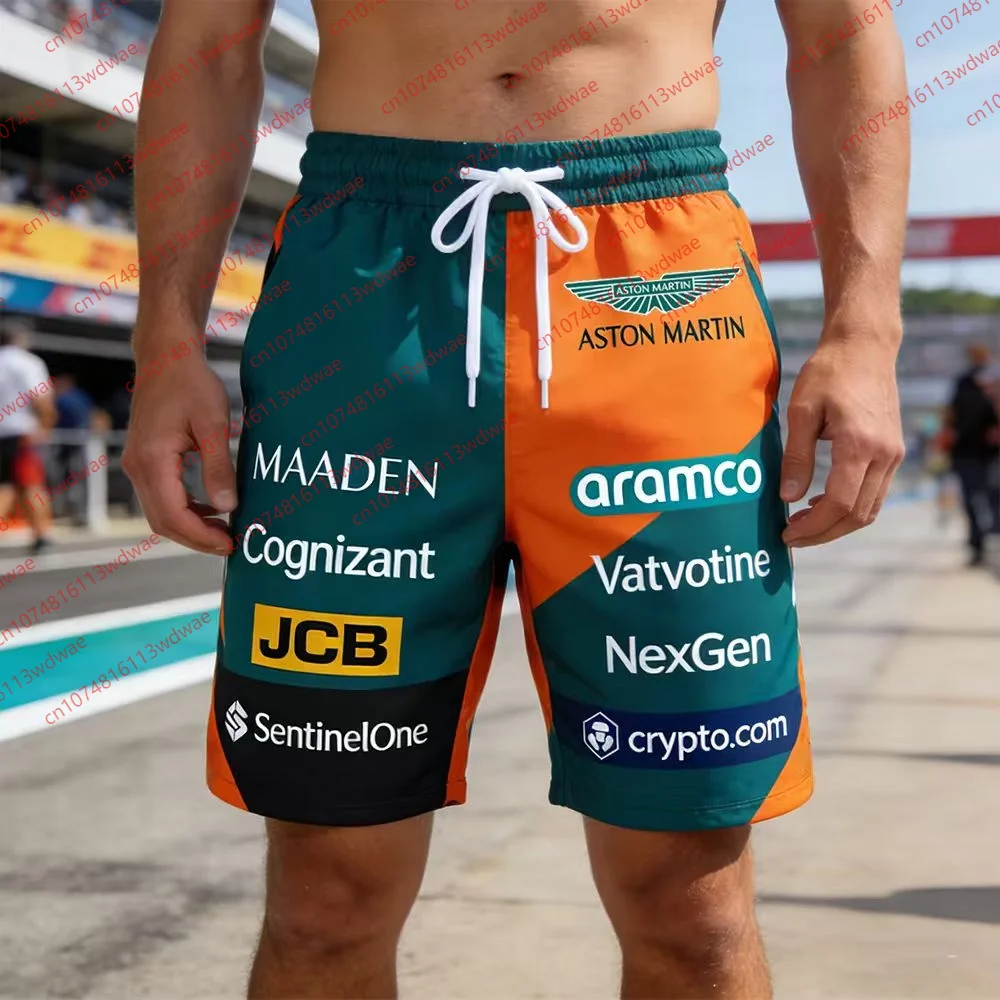 

Пляжные шорты Aston Martin Team для мужчин, быстросохнущие, дышащие, для плавания, летние повседневные велосипедные штаны для любителей гонок и пляжного отдыха