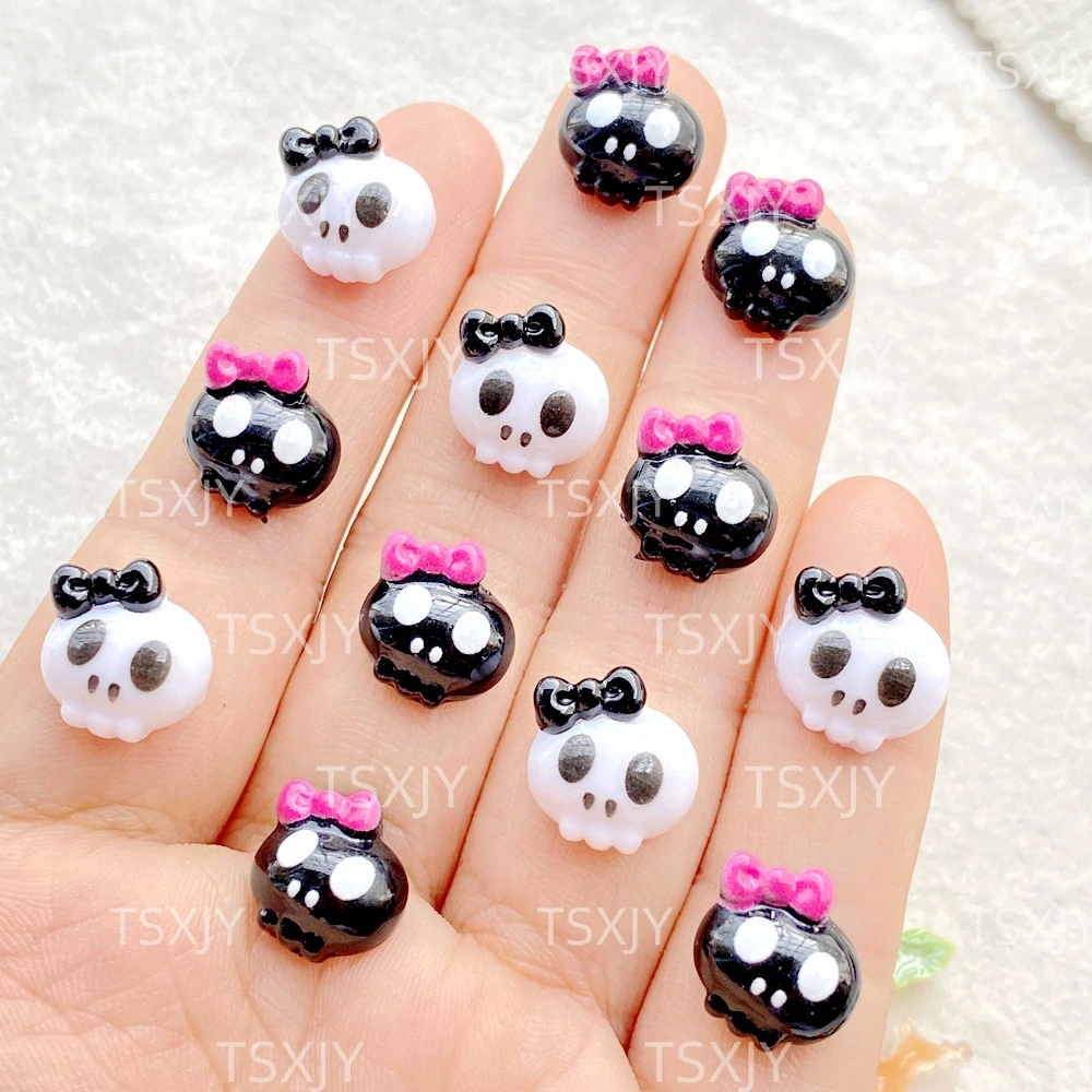 30Pcs Mixed Resin Cartoon Cute Halloween Skeleton Series Charms Rhinestones DIY Craft For Nail Decorations Bows Accessories