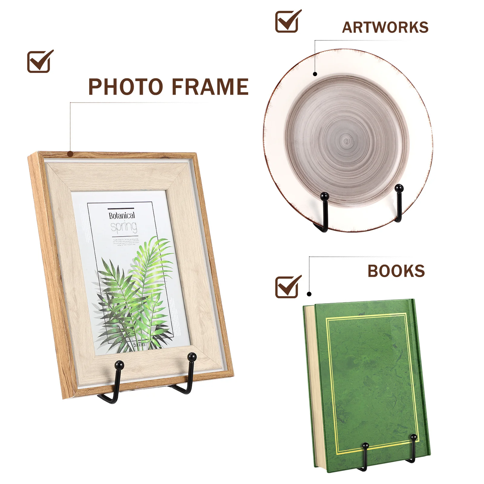

4Pcs Display Stands Metal Plate Holders Stable Dish Racks Angle Book Photo Frame Displays Plate Holder Dish Holder