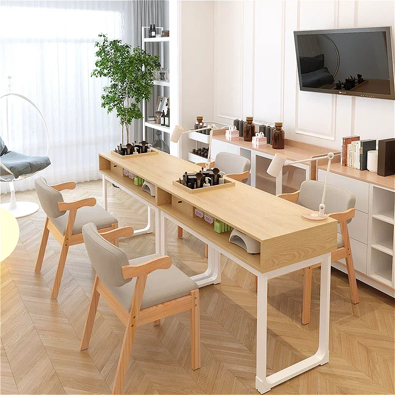Nordic Wood Nail Tables Cream Style Japanese Manicure Set Nail Tables Professional Artist Salon Furniture Mesa De Uñas FYMT