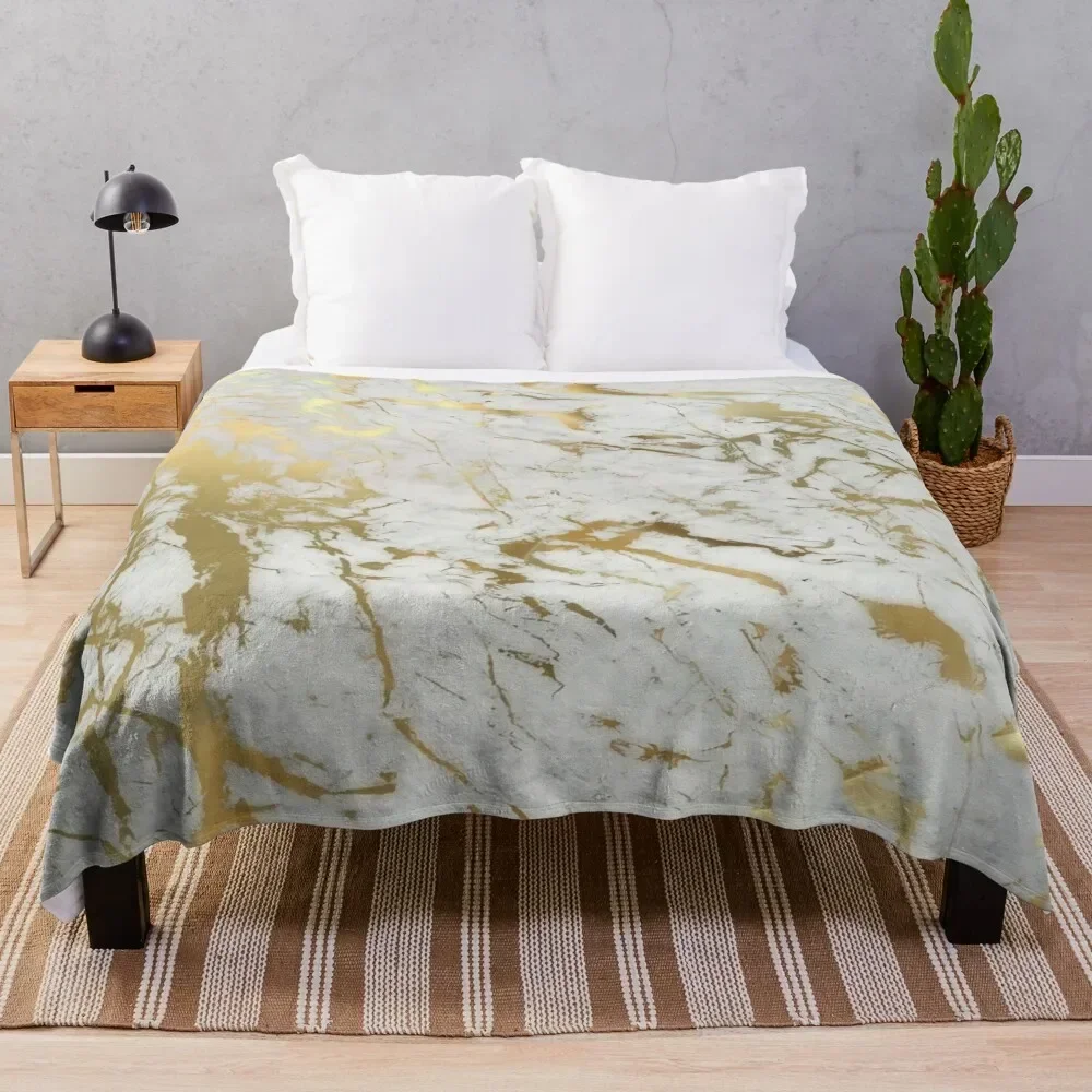 

Gold marble on white (original height quality print) Throw Blanket Bed covers Camping Baby Blankets